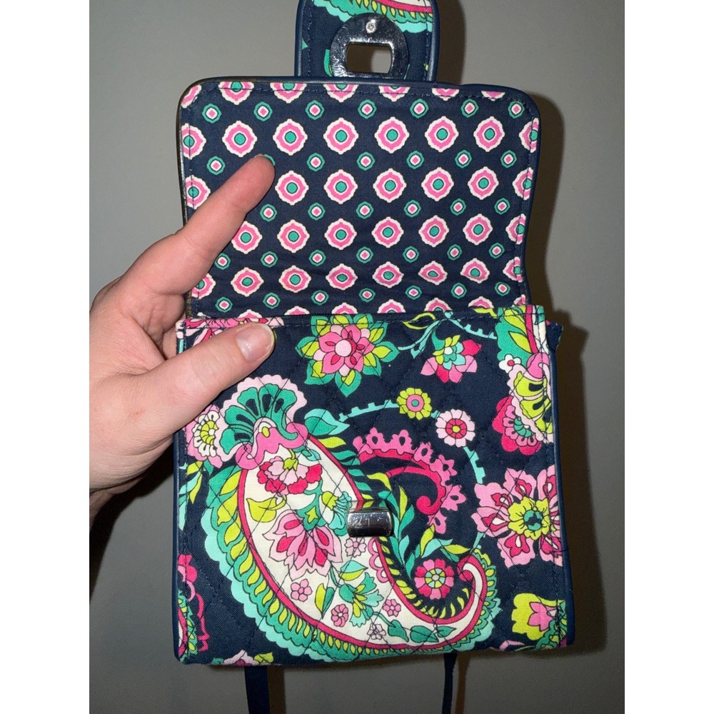 Vera Bradley Quilted Paisley Crossbody Bag Navy Pink Floral Turn Lock Purse - Picture 4 of 6